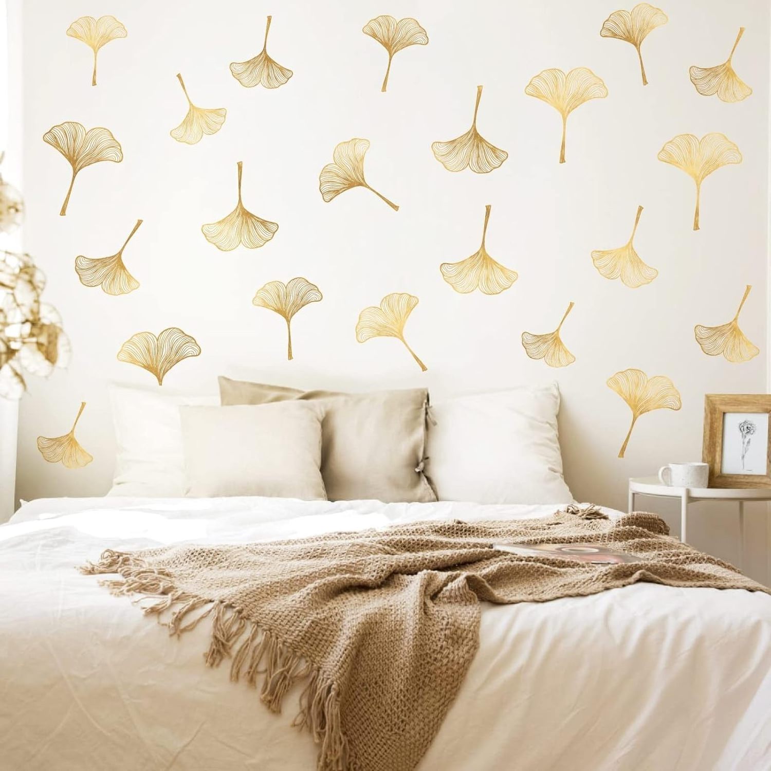 Custom Gold Peel and Stick Modern Leaf Wall Stickers Nordic Plant Art Wallpaper Decals for Bedroom Bathroom Kitchen Decor