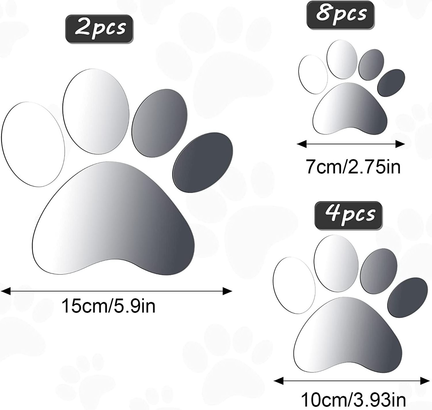 PETS Paw Shape Mirror Decals Dog Footprints Wall Stickers Set DIY Acrylic Paw Stickers Removable Wall Paw Decors Decoration cor