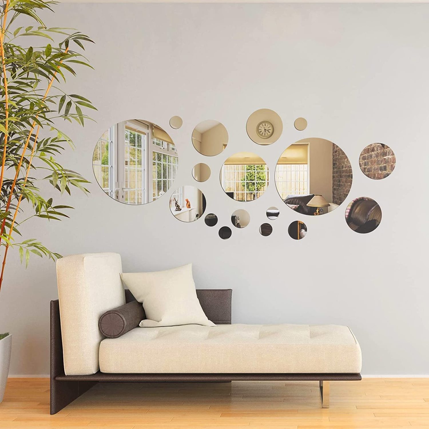 Removable Acrylic Mirror Setting Wall Sticker Adhesive Round Circle Mirror Tiles Decals for Home Living Room Bedroom Decor