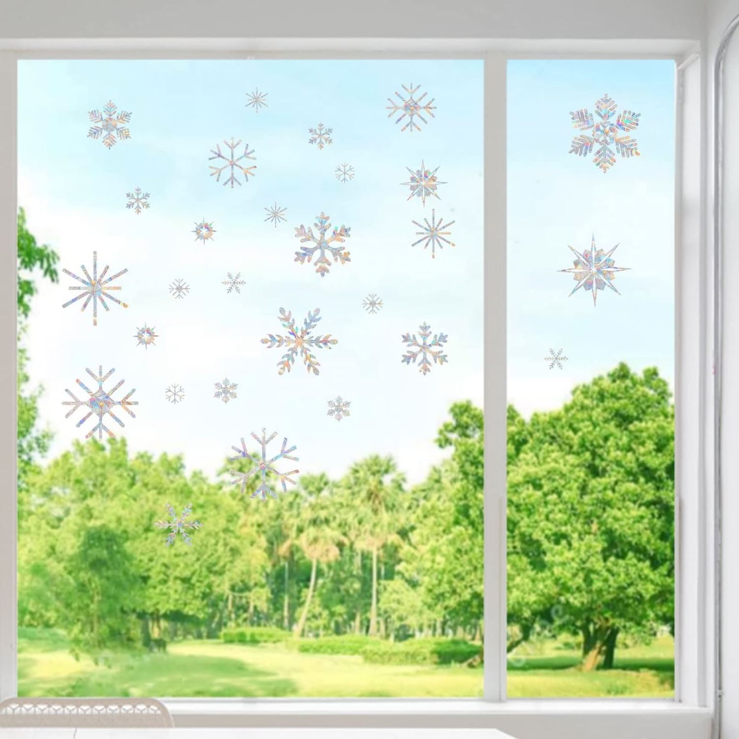 Christmas Snowflake Window Clings Non Adhesive Prismatic Decals for Window Glass