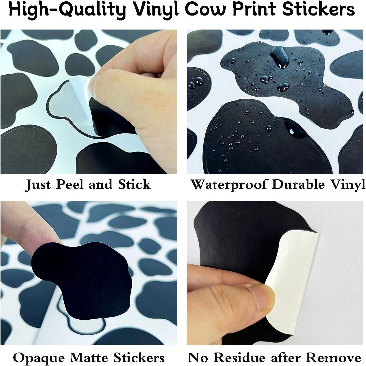 Black Vinyl Cow Print Stickers Peel and Stick   Decor Decals for Wall Cars Cups Home Wall Decor