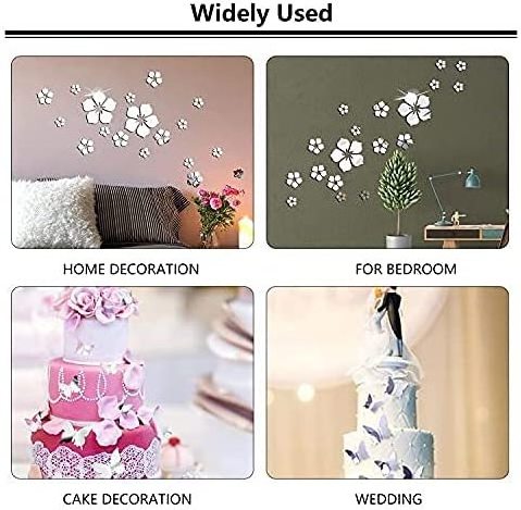 3D Acrylic Mirror Wall Sticker Removable Mural Stickers Decal Silver Foil Flower Butterfly Mirror Wall Stickers for Home Decor