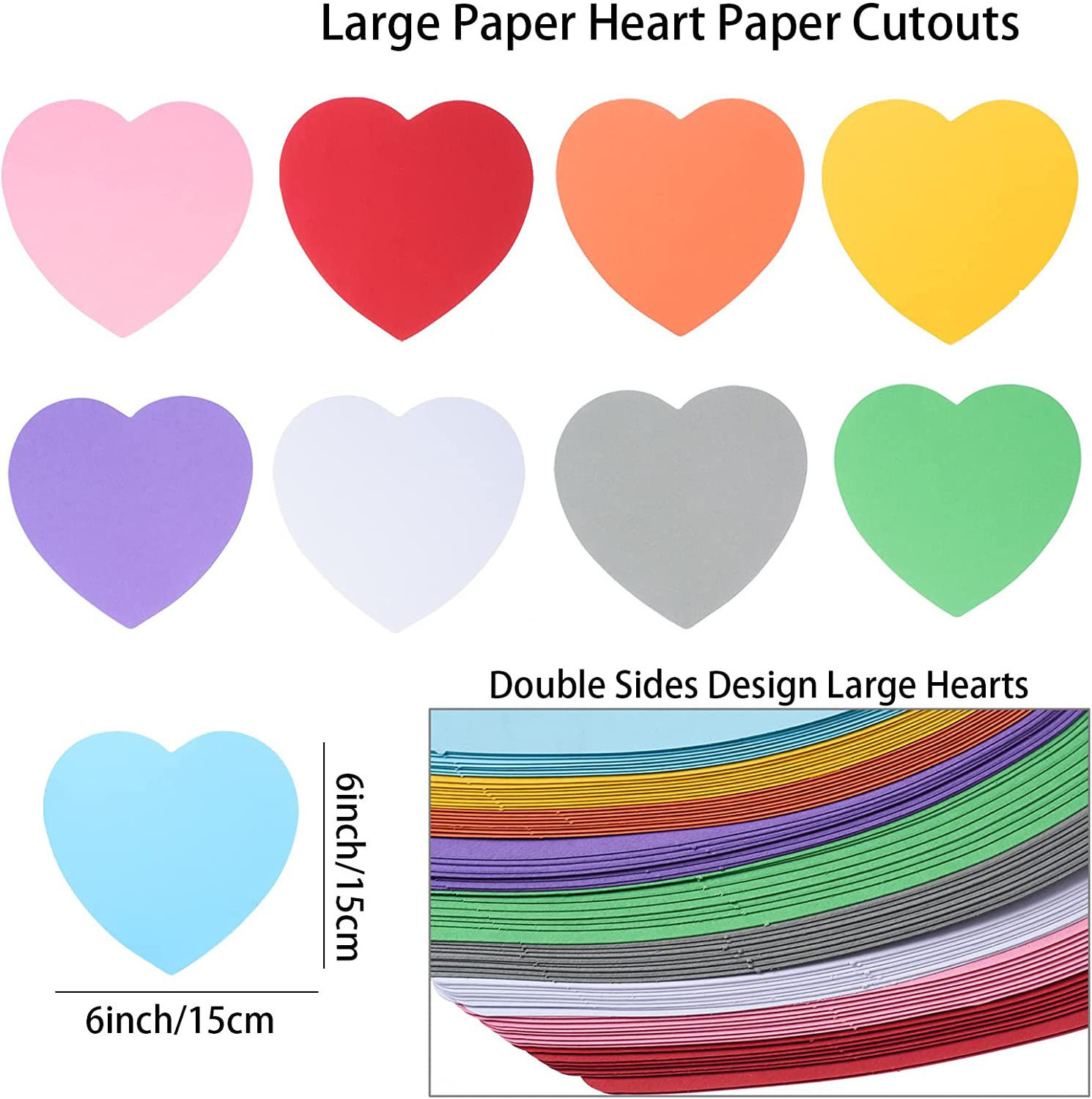 6 Inches Heart Shaped Cards Large Paper Die Cuts for Valentines Day Craft, Kid's Love and Peace School Craft Projects