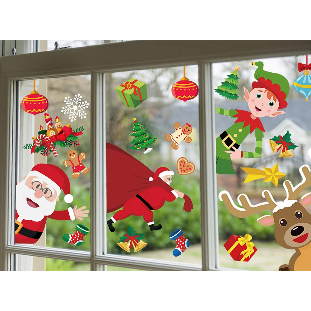 New Trends Christmas Window Clings Snowflake Decorations Xmas Party Supplies Santa Claus Elf Reindeer Peeking Decals