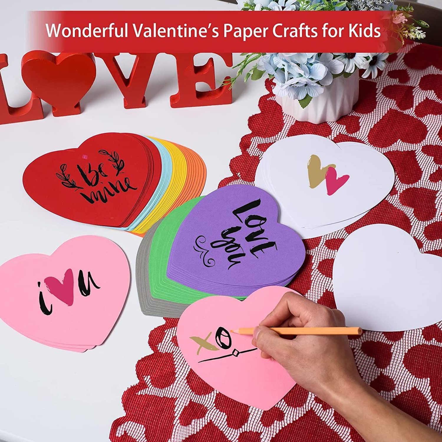 6 Inches Heart Shaped Cards Large Paper Die Cuts for Valentines Day Craft, Kid's Love and Peace School Craft Projects