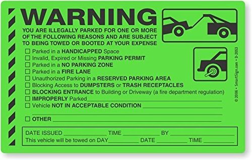 Final Warning -Car parking infraction warning stickers, 50 units, illegal parking trailer fluorescent stickers,