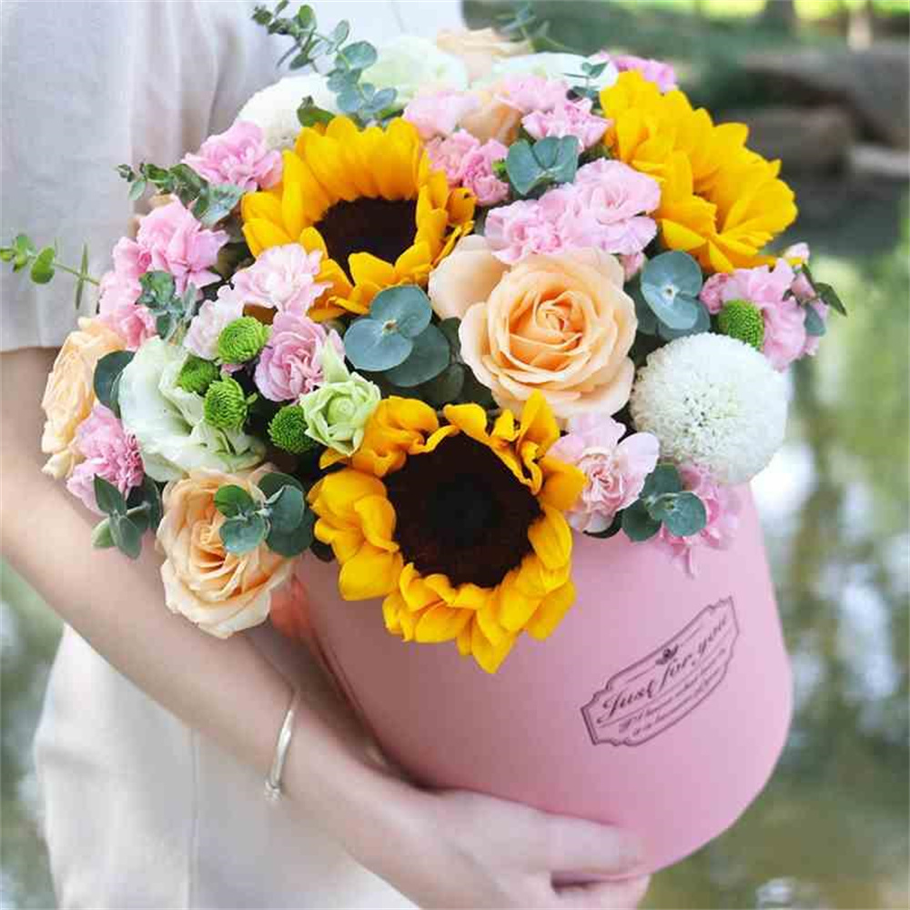 3Pcs/Set Round Flower Box Portable Floral Boxes Hug Bucket Storage Wedding Rose Party Gift Packaging Valentine's Day Decorations