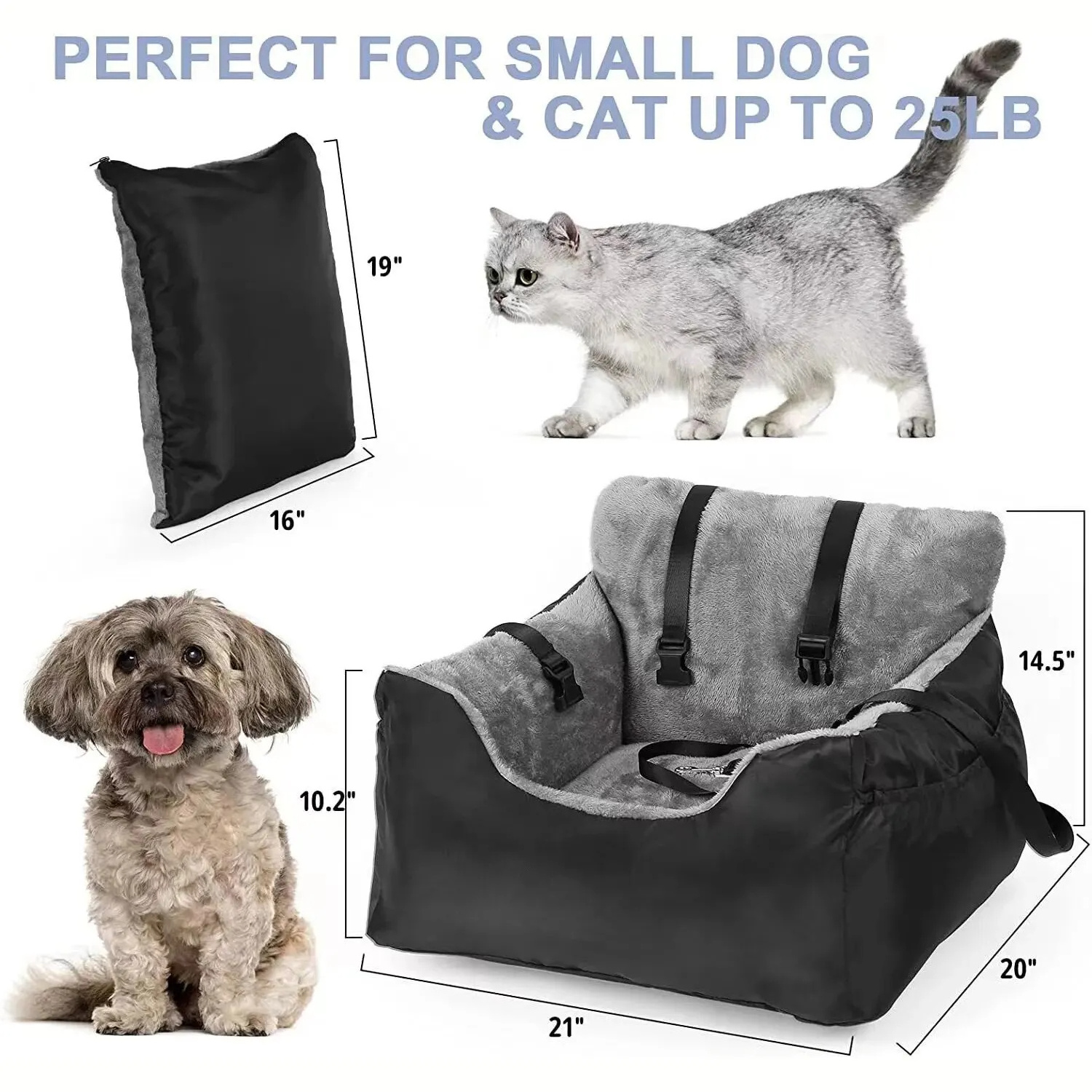 Washable Pet Car Seat Dogs Booster Pet Car Seat Detachable Dog Bed for Car Back Seat Pet Travel Carrier Bed