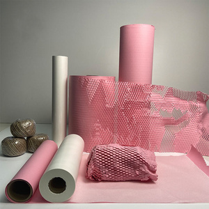 Pink Packaging Paper Honeycomb Cushioning Roll Perforated-Packing Recycled Cushion Wrapping Roll Eco Friendly Moving Green Wrap