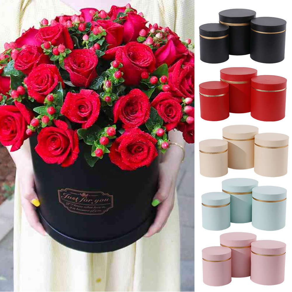 3Pcs/Set Round Flower Box Portable Floral Boxes Hug Bucket Storage Wedding Rose Party Gift Packaging Valentine's Day Decorations