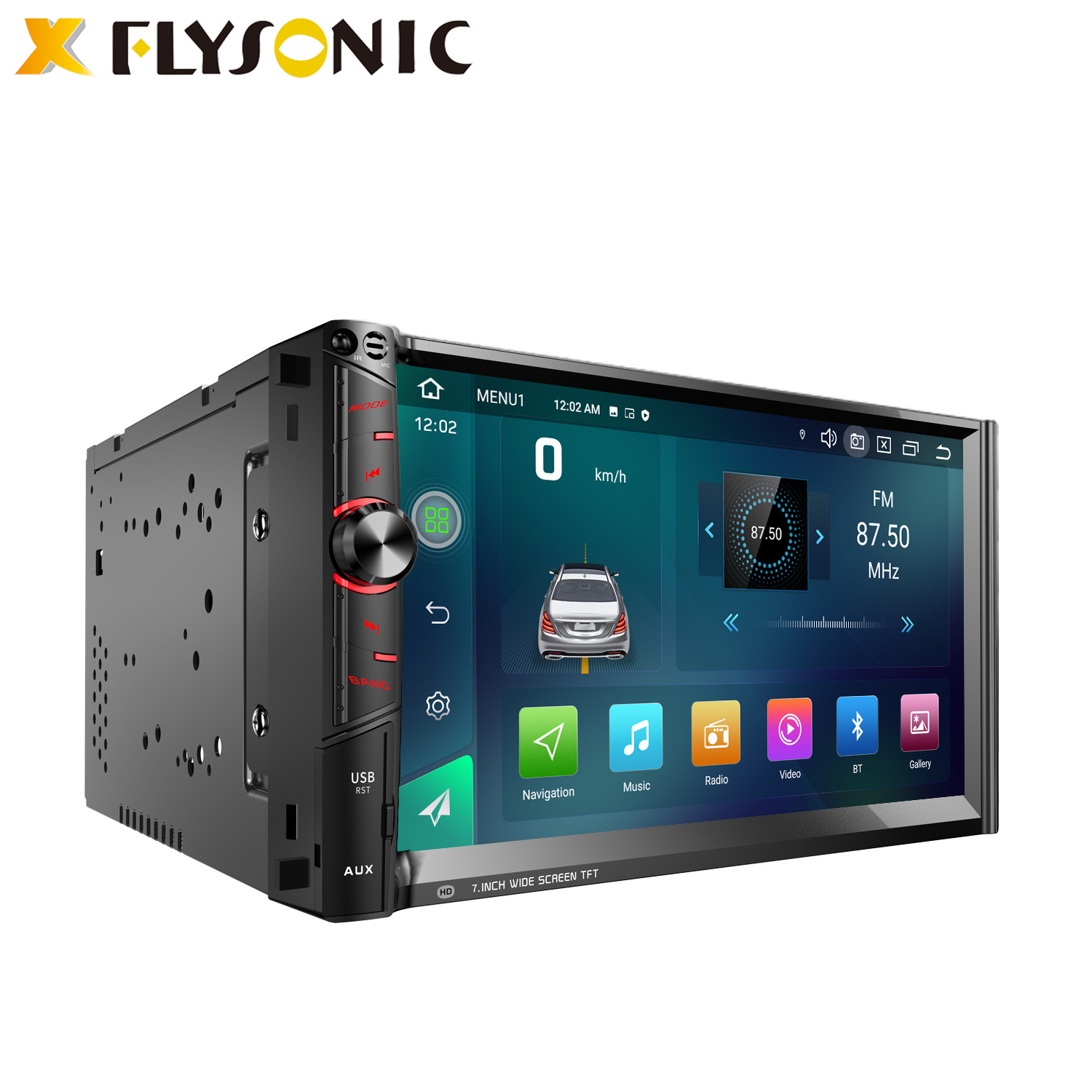 Flysonic Multifunction car dvd player 8core 2+32GB QLED 1280x720 7 inch screen Navigation car Android radio