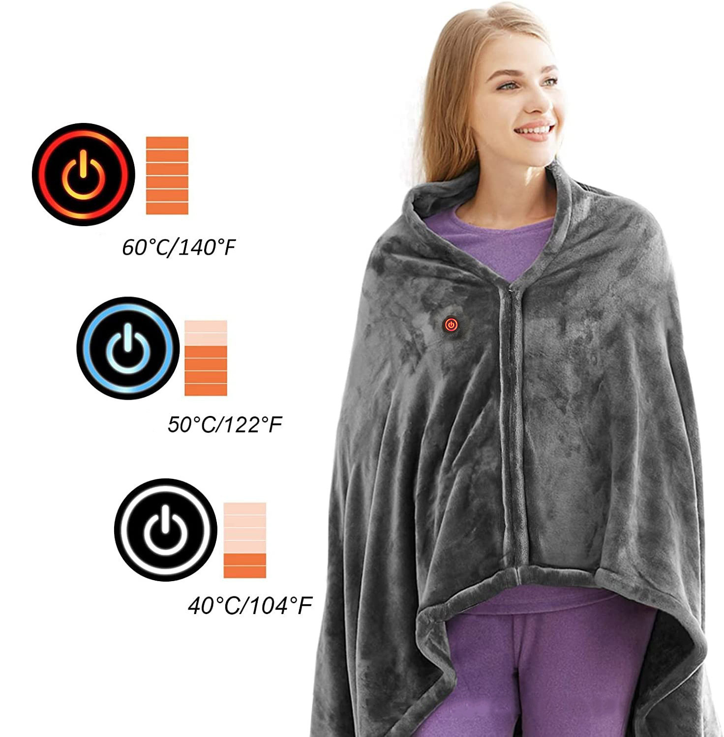 Cozy Flannel Portable Battery Pack Usb Charging Carbon Nano Heating Shawl Electric Blanket