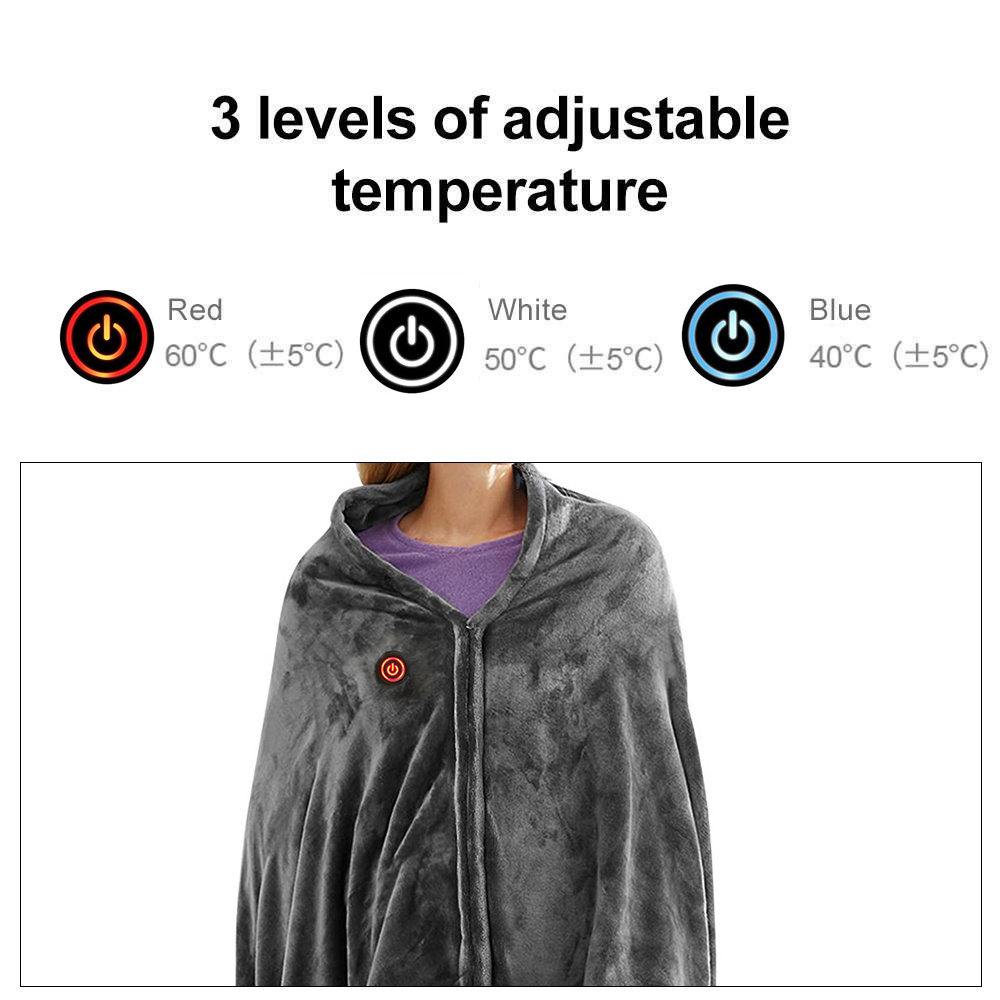 Cozy Flannel Portable Battery Pack Usb Charging Carbon Nano Heating Shawl Electric Blanket