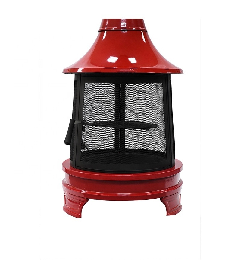 High Temperature Resistant Outdoor Garden Fire Place Red Enamel  Fire Pit with Long Chimney