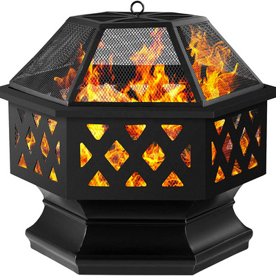 Hexagon shape Metal Steel Fire Pit  Outdoor camping bbq fire pits  Patio Wood Burning Fire Bowl