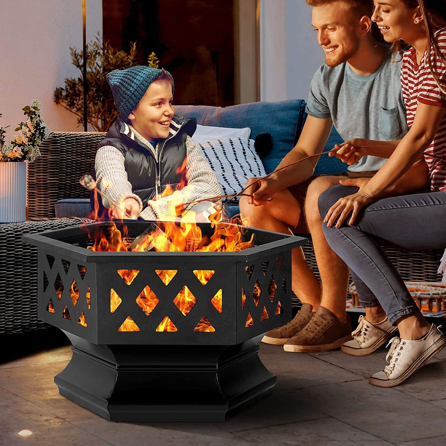 Hexagon shape Metal Steel Fire Pit  Outdoor camping bbq fire pits  Patio Wood Burning Fire Bowl