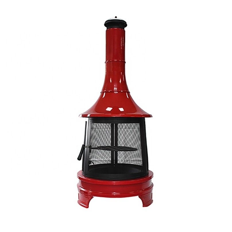 High Temperature Resistant Outdoor Garden Fire Place Red Enamel  Fire Pit with Long Chimney