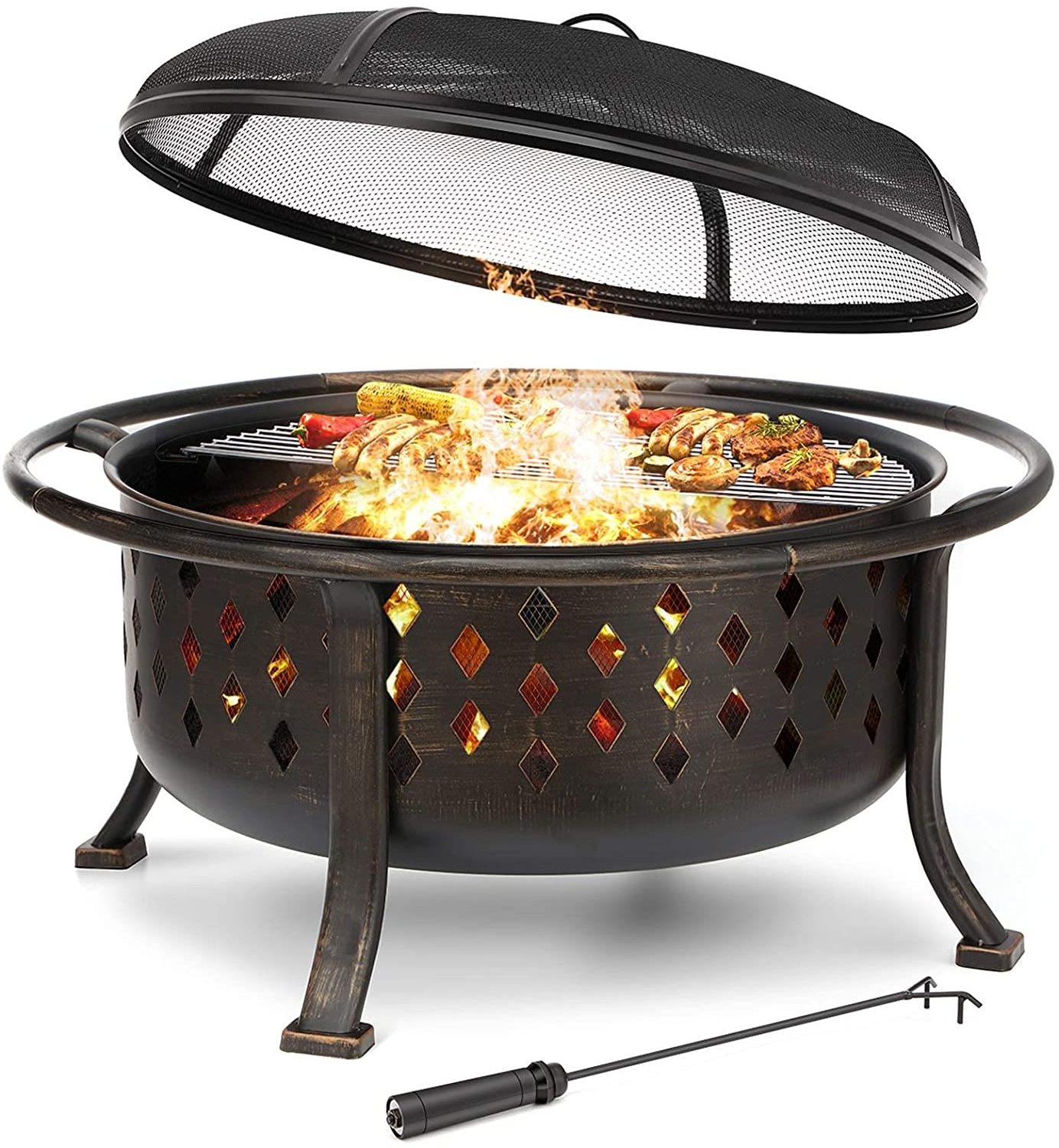 Outdoor  36''  Fire Pit Wood Burning Fire Pits metal Steel BBQ Grill  patio camping  Burning Round BOWL FIRE PIT