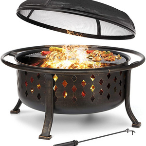 Outdoor  36''  Fire Pit Wood Burning Fire Pits metal Steel BBQ Grill  patio camping  Burning Round BOWL FIRE PIT