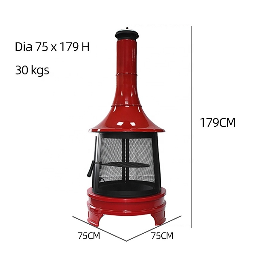 High Temperature Resistant Outdoor Garden Fire Place Red Enamel  Fire Pit with Long Chimney