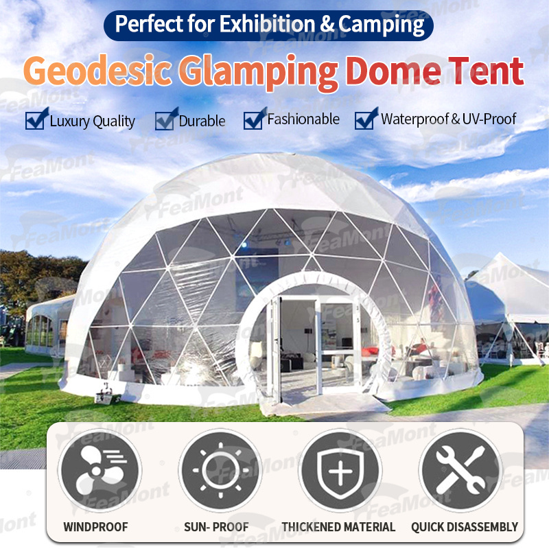 FEAMONT Luxury Roof PVC Heated Eco Prefab Transparent Geodesic Dome Hotel Glamping Tent House Desert Round Dome Tent For Camping