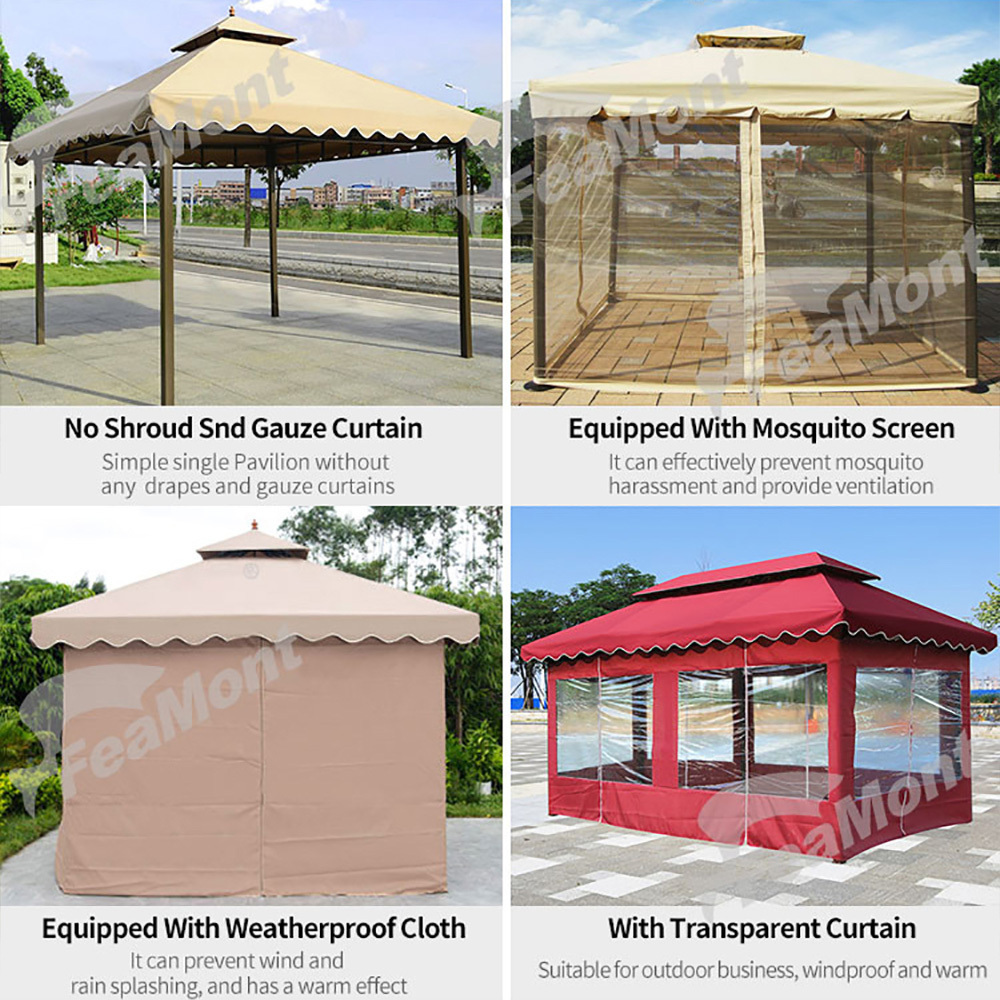 FEAMONT Outdoor 3x3m Luxury Garden Gazebo Sunshade Function Modern Aluminum Pergola Tent Pop-Up Luxury Pavilion Mosquito Netting