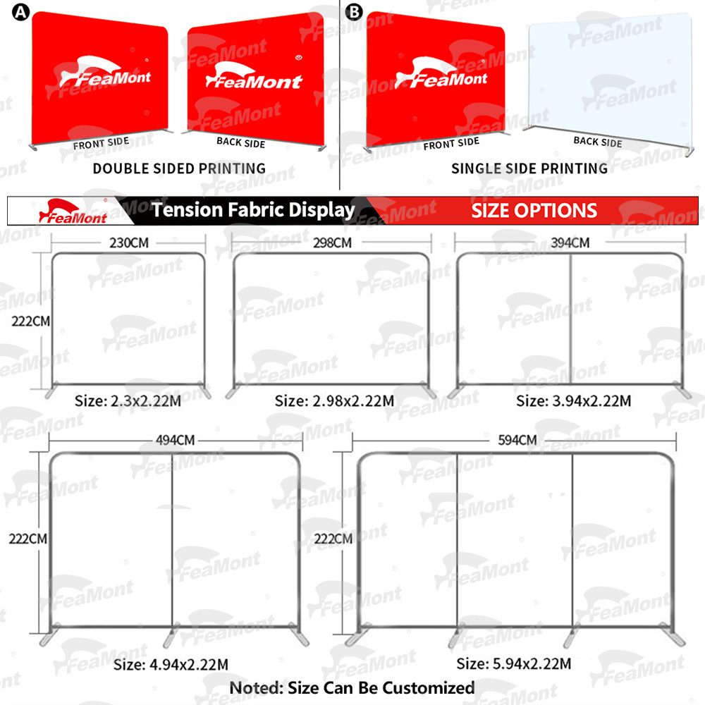 FEAMONT Printed Tension Fabric Display Event Backdrop Media Wall Stand Aluminium for Sports Promotion Exhibition Booth