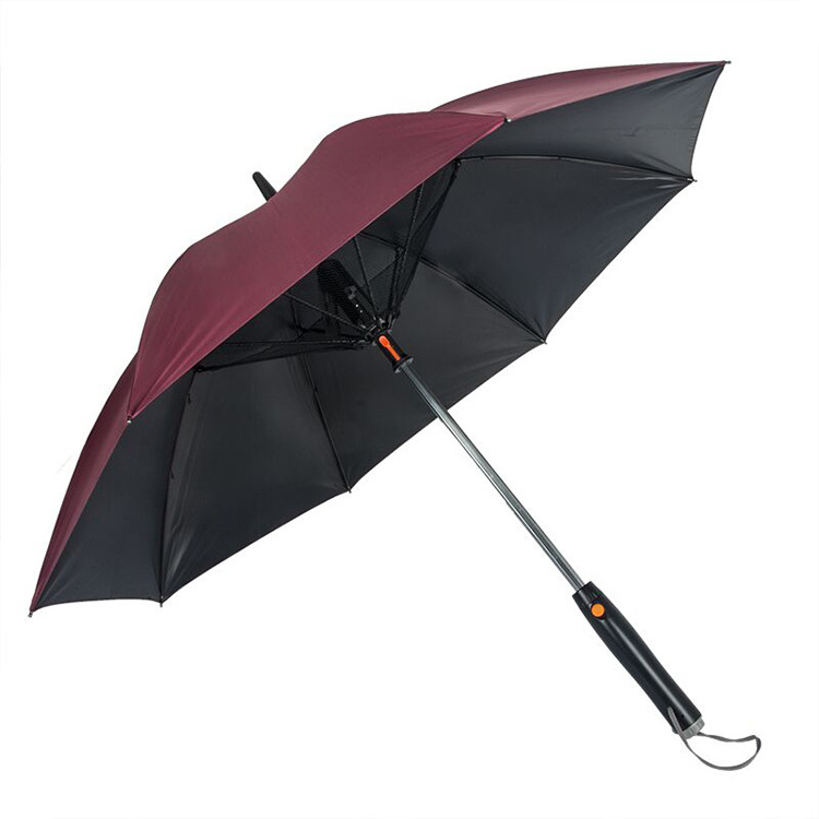 New Design Outdoor Golf Umbrella Mini Multifunctional UV Protected Straight Umbrella with Manual Control Fan Fabric Material