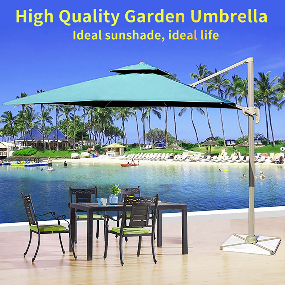 FEAMONT UV Printed Leisure Outdoor Garden Furniture Customizable Color Roman Umbrella Double Roof Parasol Base Side Umbrella