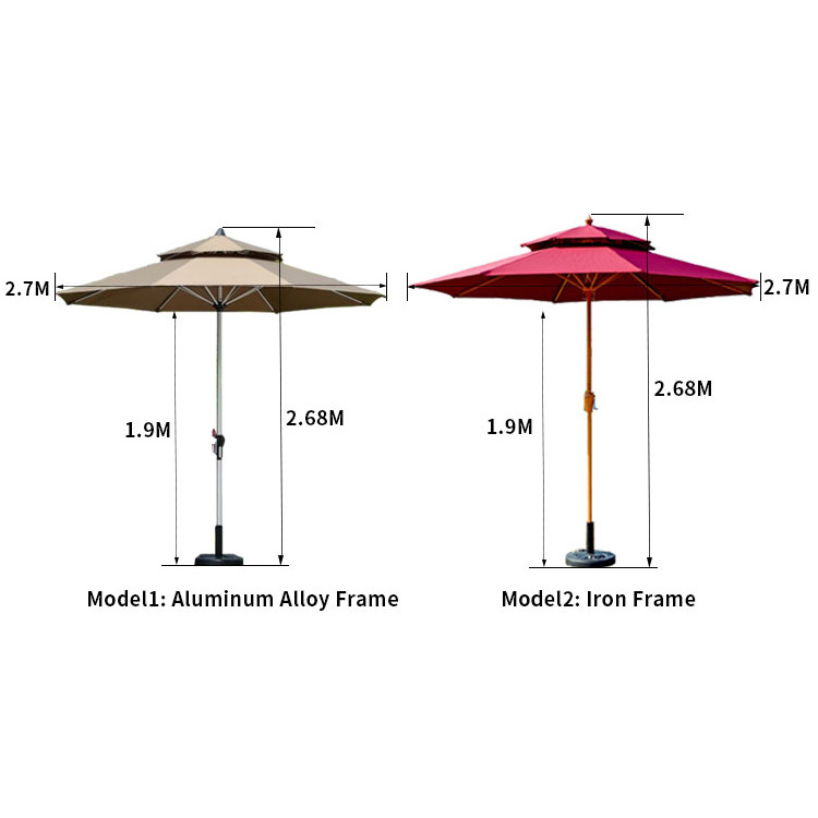 FEAMONT 2.7m Hand Rocker Crank Beach Umbrella Half Umbrella for Balcony Wall Garden or Market Use