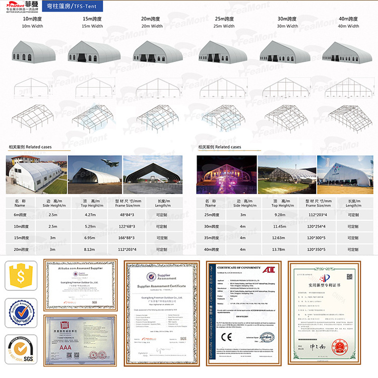 FEAMONT Waterproof Canopy Tent Fabric Shelter Aluminium Exhibition and Aircraft Hangar Structure for Events Weddings