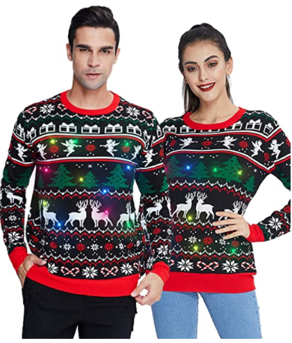 Custom FNJIA Unisex Christmas Sweater Ugly Pullover Top Casual Acrylic knit Jacquard christmas sweater with led lights