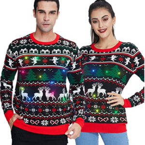 Custom FNJIA Unisex Christmas Sweater Ugly Pullover Top Casual Acrylic knit Jacquard christmas sweater with led lights