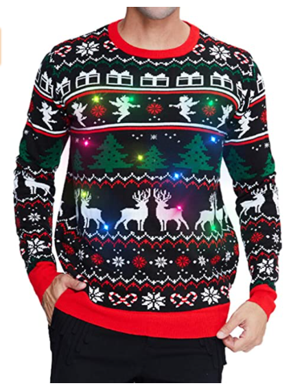 Custom FNJIA Unisex Christmas Sweater Ugly Pullover Top Casual Acrylic knit Jacquard christmas sweater with led lights