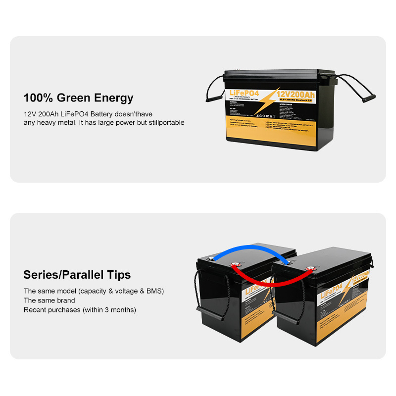 Lifepo4 with Bluetooth 12v 24v 200ah 100ah 50ah 300ah smart BMS battery for RV solar 12 volt lithium battery pack