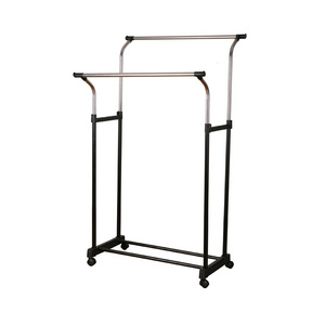 Cloth hanger stand wholesale clothing display racks High quality rolling Adjustable Rolling Metal Clothes Rack with chrome