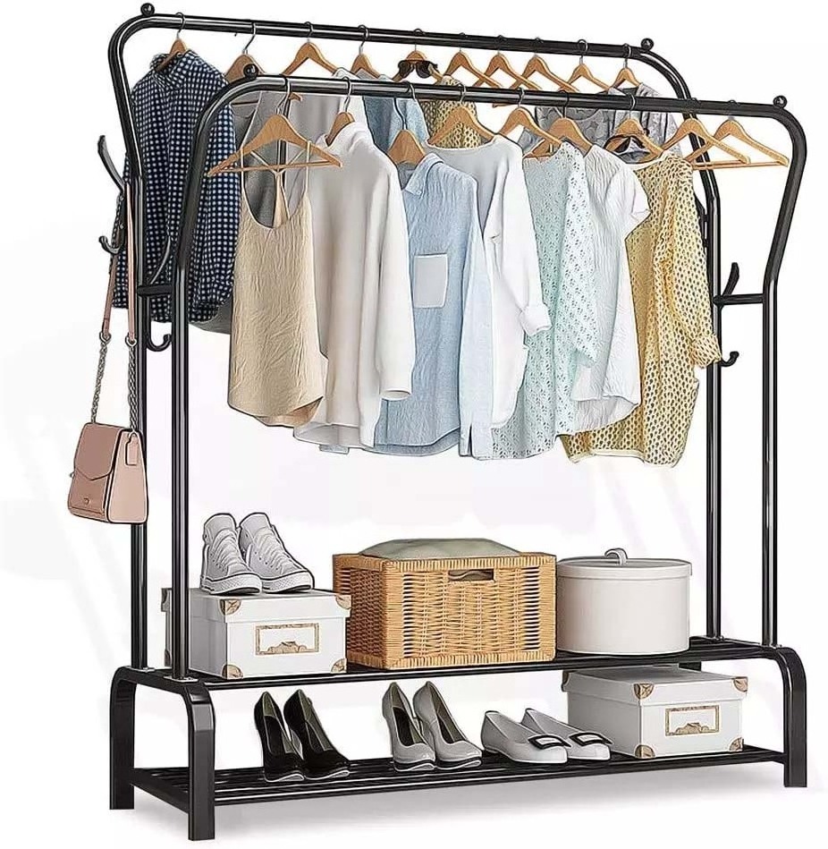 customization Hot sale Versatile Double Pole Clothes Rack Home Use Living Room Bedroom Coat Rack Garment Rack