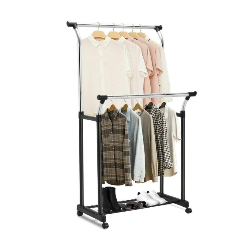 Cloth hanger stand wholesale clothing display racks High quality rolling Adjustable Rolling Metal Clothes Rack with chrome