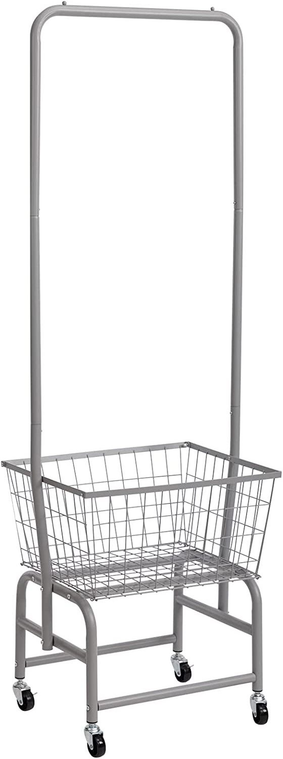 Multifunctional Mobile Hanger Cart Landing Home Balcony Hanger Rolling Laundry Hamper Basket Cart with Wire Storage Rack