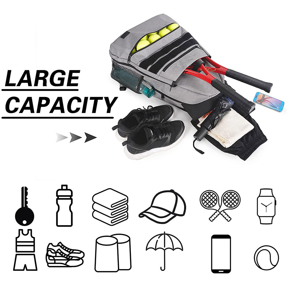 Large Capacity Portable Tennis Racket Bag Backpack Durable Waterproof Sports Backpacks with Shoe Compartment