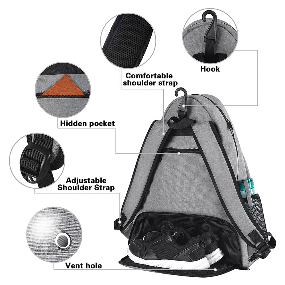 Large Capacity Portable Tennis Racket Bag Backpack Durable Waterproof Sports Backpacks with Shoe Compartment