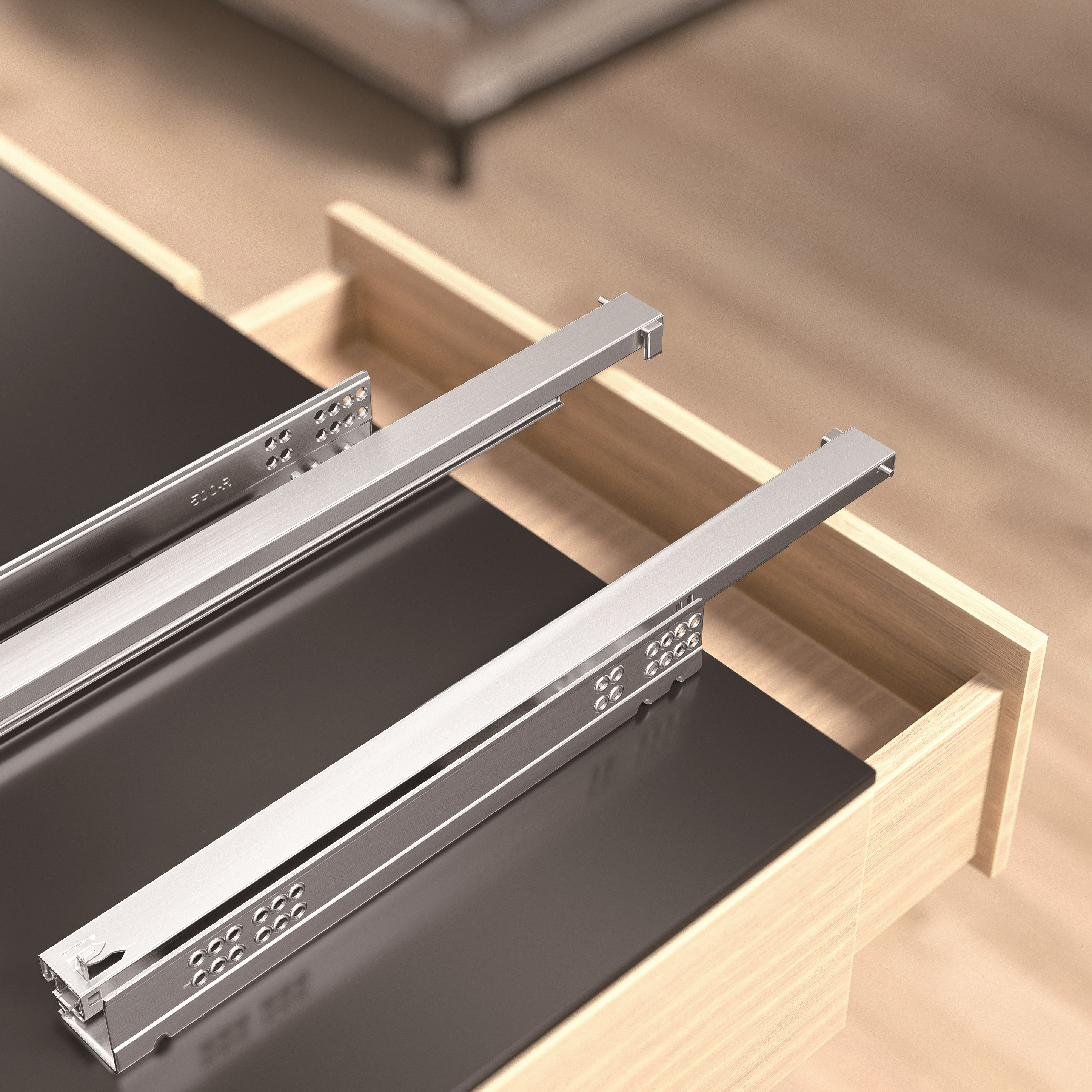 3-Fold Full Extension Undermout Soft Closing Drawer Slide  with 3D locking device for Wooden Drawer