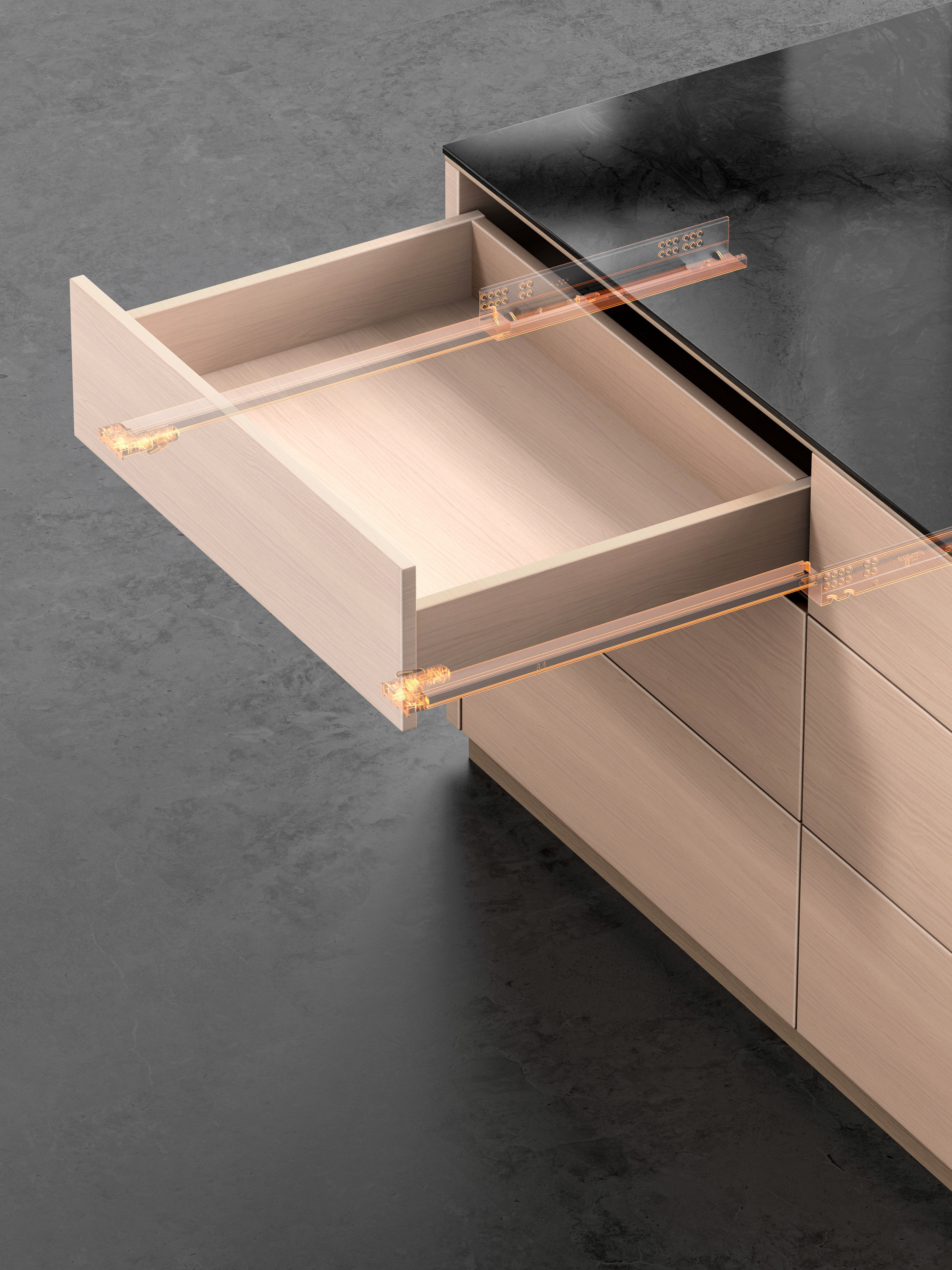 3-Fold Full Extension Undermout Soft Closing Drawer Slide  with 3D locking device for Wooden Drawer