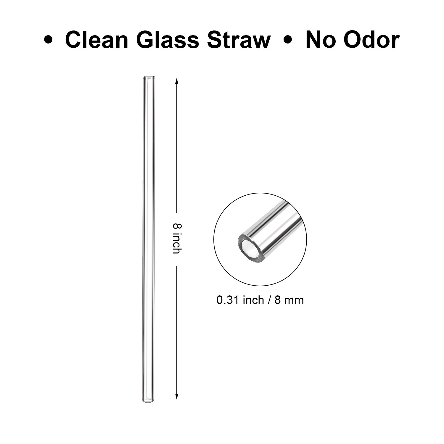 Straight Glass Straw Clear Packaging, 8mm Glass Drinking Straw, 8 inch Glass Straws for 16oz Cup Glass Straws in Bulk