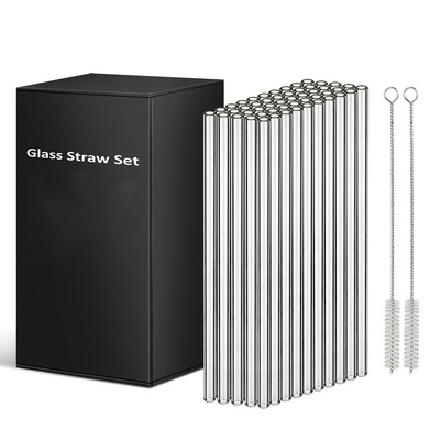 Straight Glass Straw Clear Packaging, 8mm Glass Drinking Straw, 8 inch Glass Straws for 16oz Cup Glass Straws in Bulk