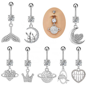 Fashion Designs Dangle Belly Rings Weekly Navel Piercing Jewelry Women Crystal Navel Belly Animal Button Ring