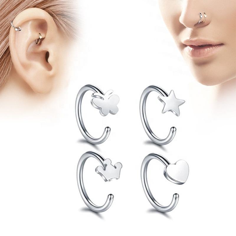 316L Stainless Steel Butterfly Star Love Heart Crown Arrows Nose Ring Piercing Jewelry Wholesale