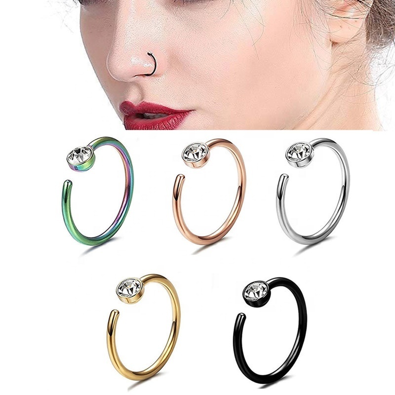 Hot Selling Surgical Stainless Steel Nickel Free Sample Nose Ring With Single Crystal