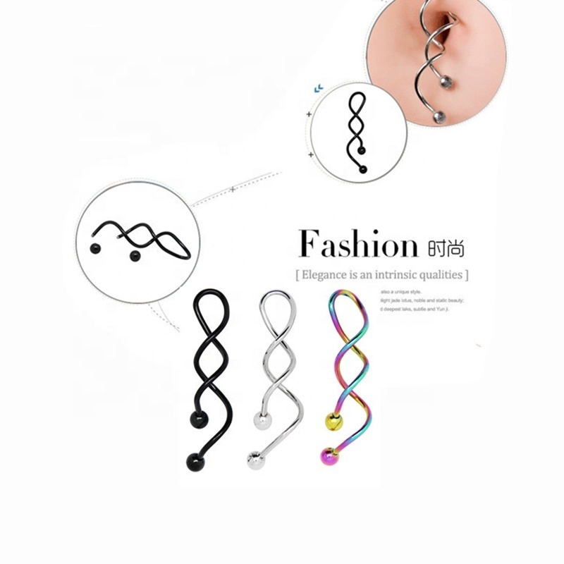 Stainless Steel Body Piercing Jewelry Twist Belly Button Ring Colorful Spiral Shape Belly Ring