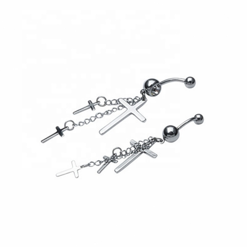 stainless steel body piercing jewelry chain with cross belly rings personality navel button ring